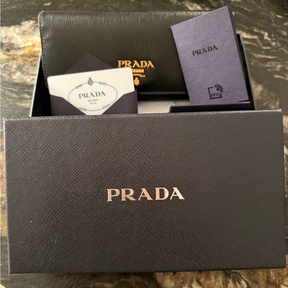 Prada Black Textured Clutch with Gold Accents - Picture 8 of 9